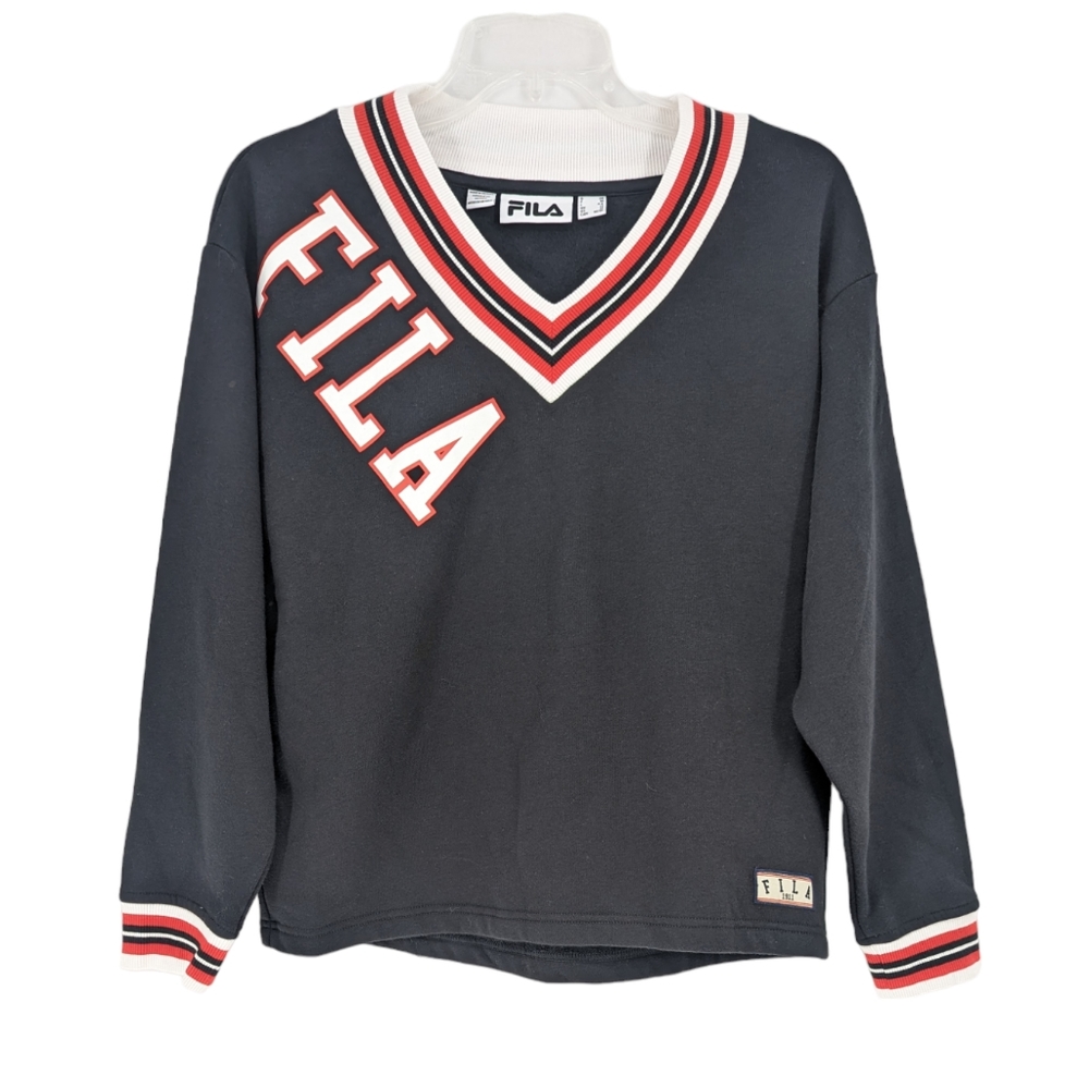 Fila V Neck Sweatshirt Black, Red and White Size Medium